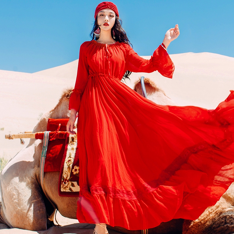 Váy Boho Vintage Màu Đỏ  Ảnh Thật Tự Chụp   Đầm Dáng Xòe