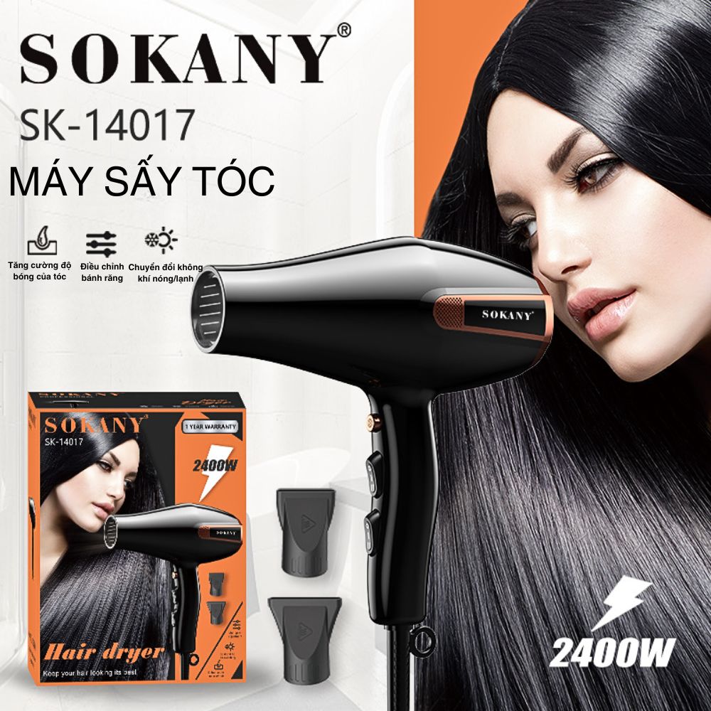 Máy sấy tóc 2 chiều nóng lạnh SOKANY SK14017 sấy tạo kiểu với công suất lớn 2400W, giúp tóc bóng mượt, khỏe mạnh chỉ trong nháy mắt - HAEGER