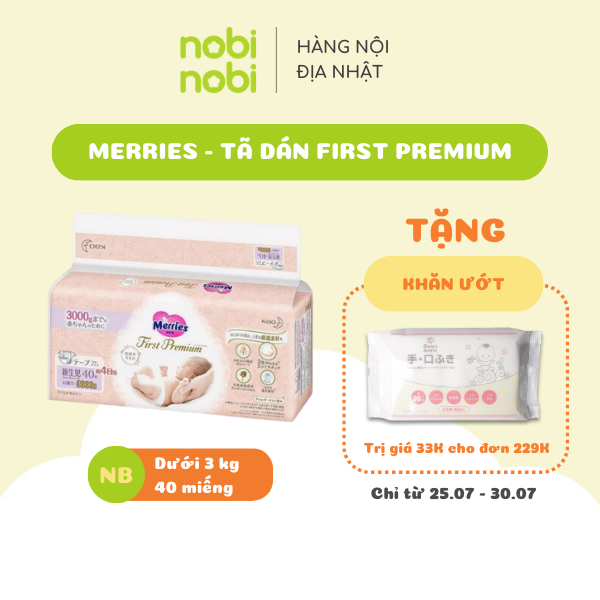 Tả/ Bỉm dán Merries First Premium Newborn 40 miếng (Hàng nội địa Nhật)