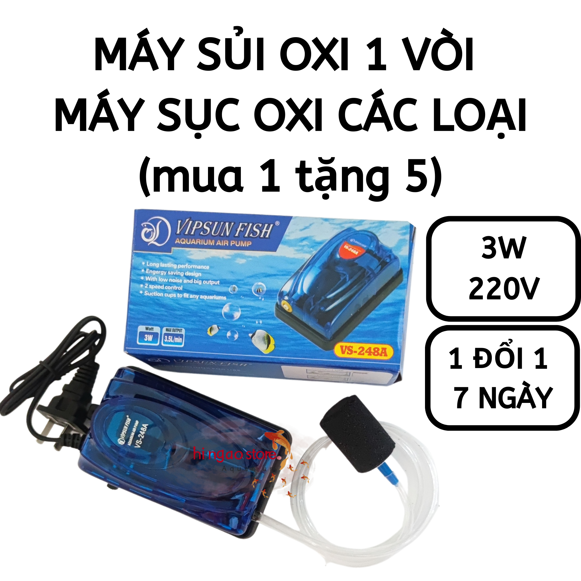 Máy sủi oxy vs248a vipsunfish - máy oxy, máy sục oxy, máy bơm oxy - phụ kiện cá cảnh | hingaostore.