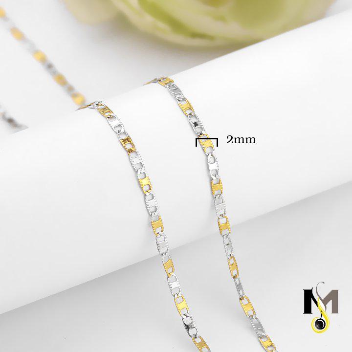 Dây chuyền Inox nam kiểu dẹp 2ly cách điệu trắng vàng - Sang trọng, độc đáo
