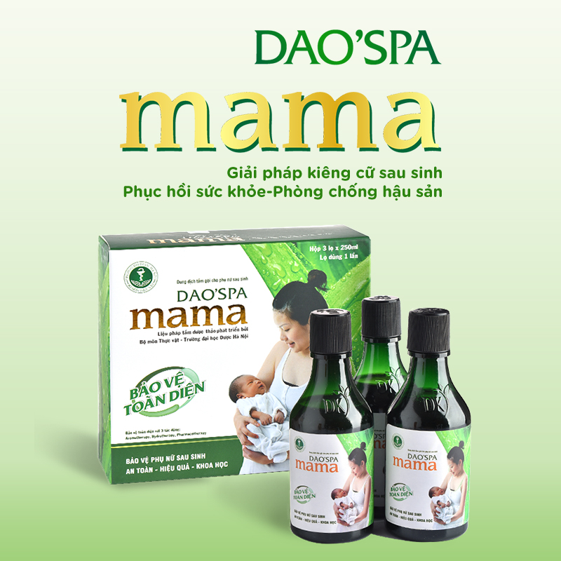 Thảo dược xông tắm gội sau sinh Dao'Spa Mama - Làm sạch, khử mùi, giảm các triệu chứng hậu sản - Hộp 3 chai x 250ml