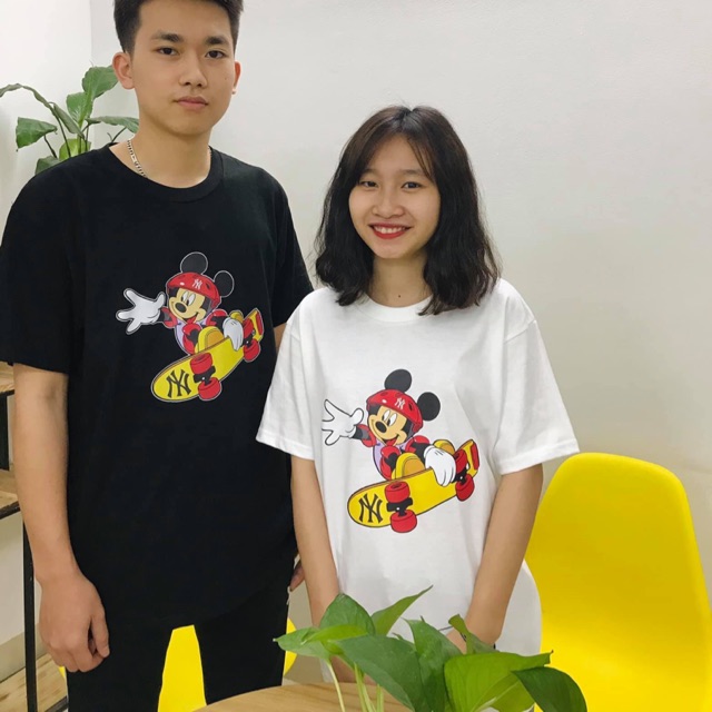 Áo thun cotton nam nữ in hình mickey trượt ván at0005