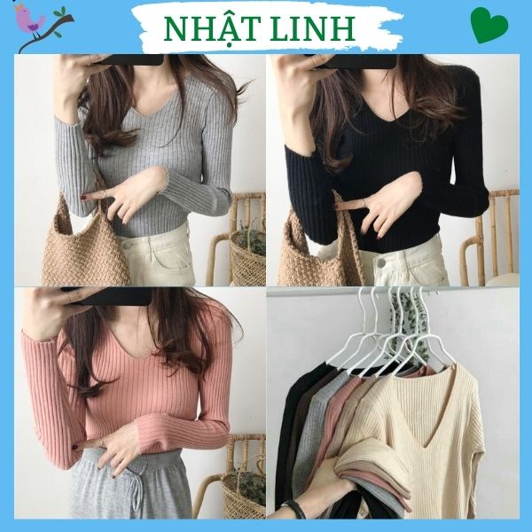 Áo len nữ nhật linh áo kiểu nữ dài tay cổ tim chất len tăm co giãn dày dặn hàng đẹp nhật linh - a690