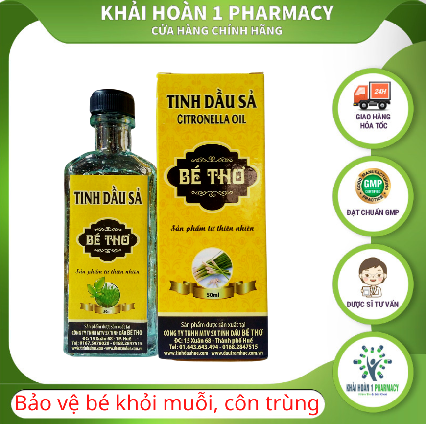 Tinh dầu sả Bé Thơ giúp xua đuổi muỗi bảo vệ da tránh các bệnh do muỗi gây ra - lọ 50ml