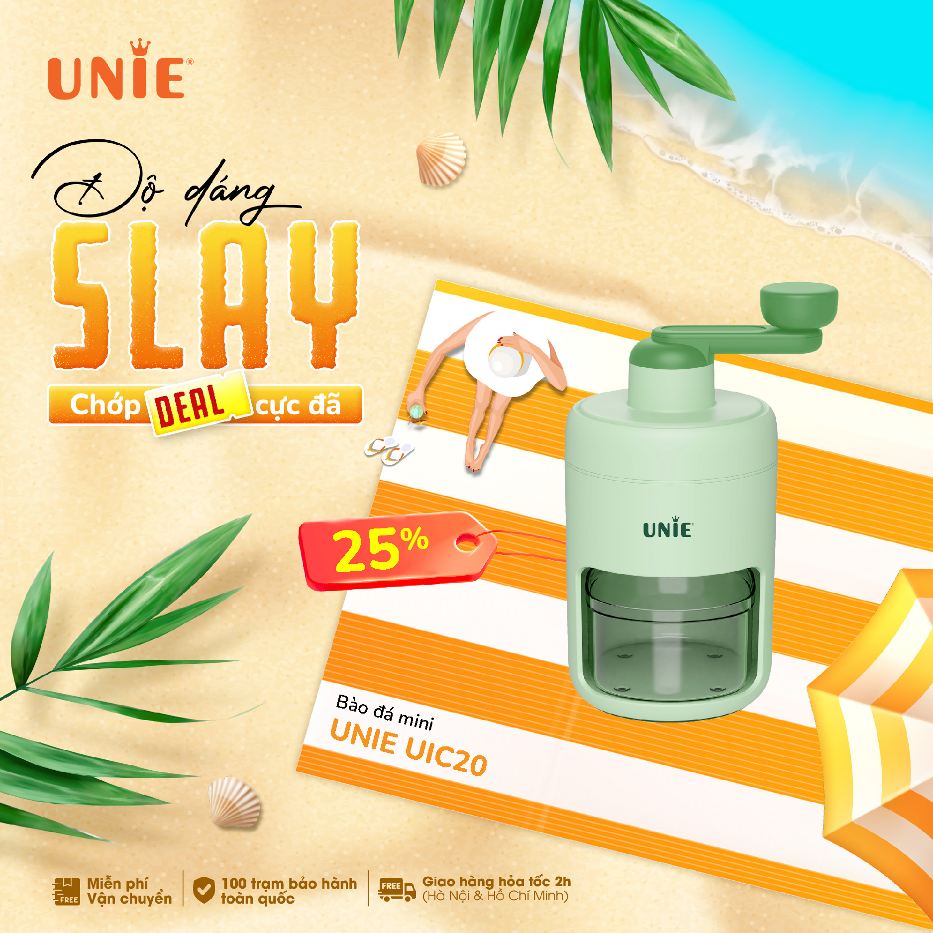 Máy bào đá mini Unie UIC20 dụng cụ xay đá tuyết bằng tay mini cho gia đình