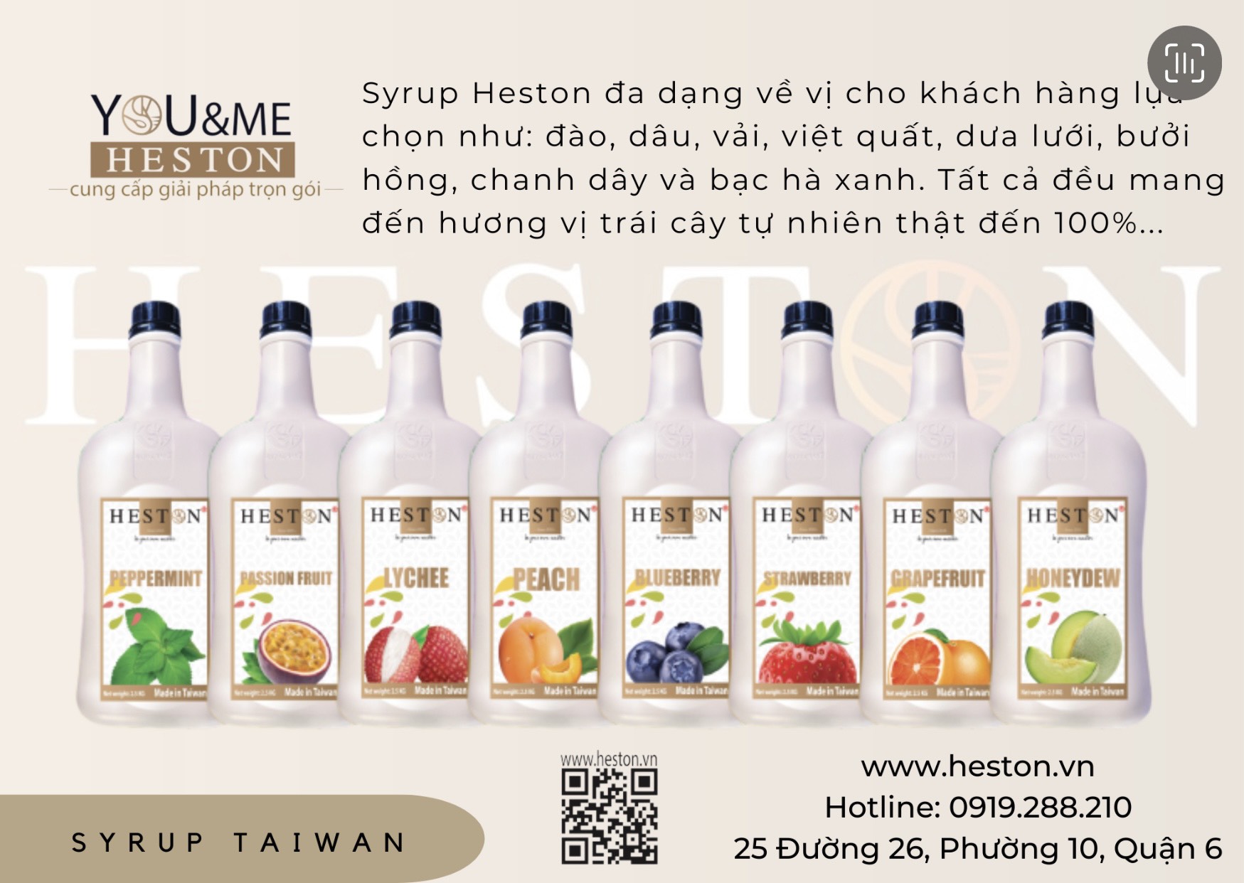 Siro Syrup Heston Đài Loan 2,5kg Làm Trà Trái Cây Đủ Các Mùi Vị