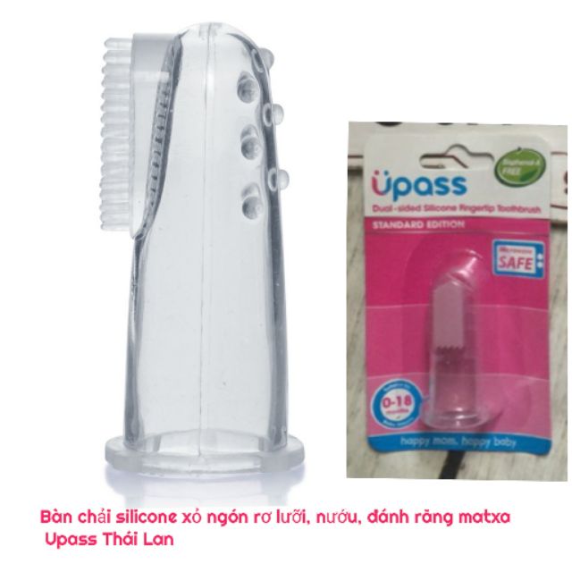 Vỉ 1 bàn chải silicone mềm 2 mặt xỏ ngón rơ lưỡi, nướu, đánh răng cho bé upass up4001w ups hot