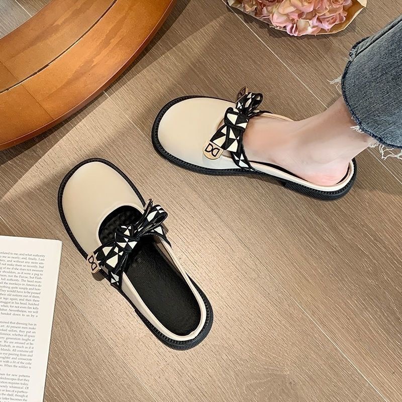 Giày búp bê Lolita hở gót phối nơ da mềm siêu xinh dễ phối đồ