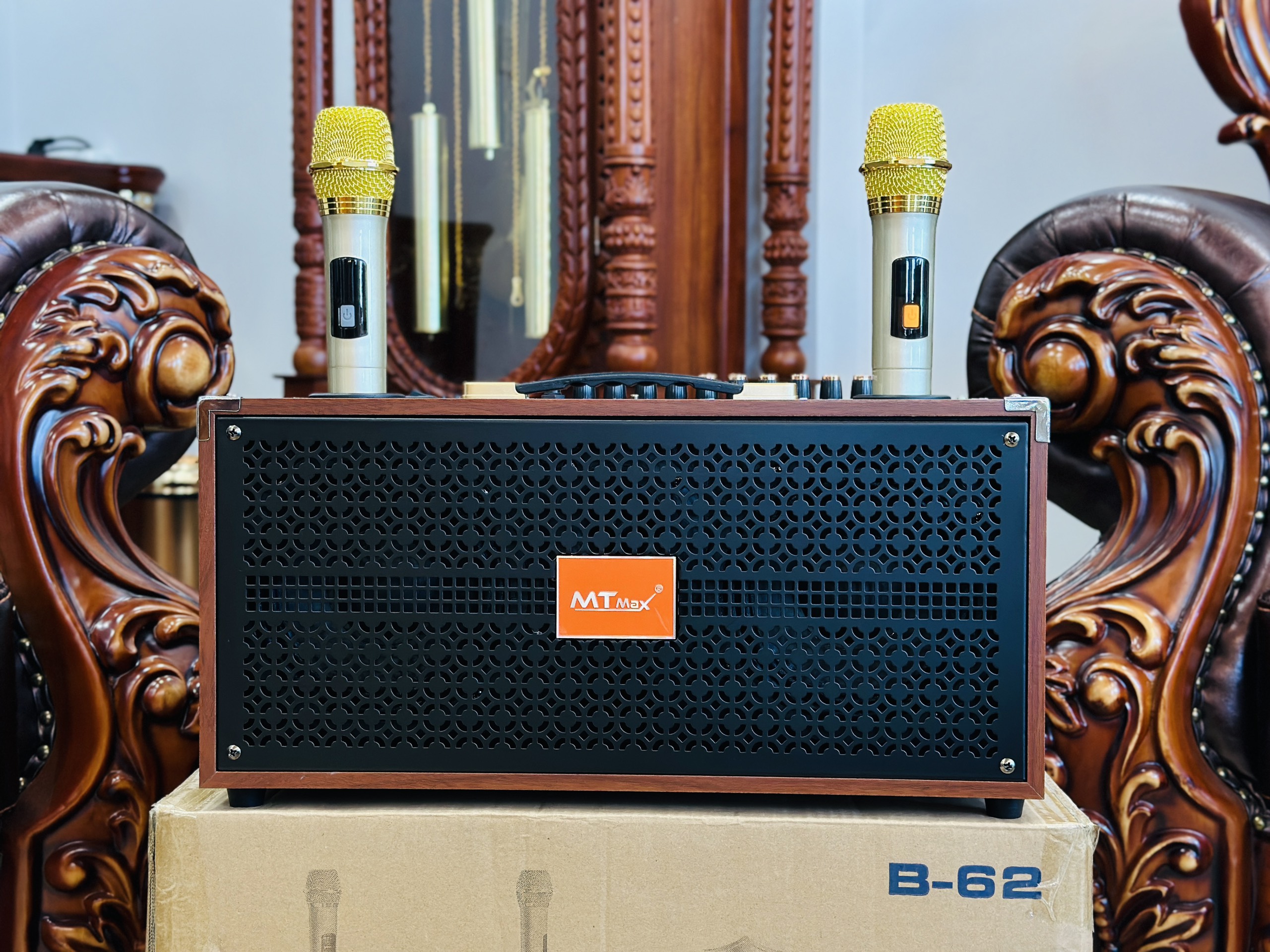 [ Tặng Kèm 2 Micro ] Loa Di Động Karaoke 10 Nút Bass Echo Delay MTMAX B62  B82 , 2 Bass 15 Đa Dạng Kết Nối BT, AUX, USB , Bảo hành 12 tháng