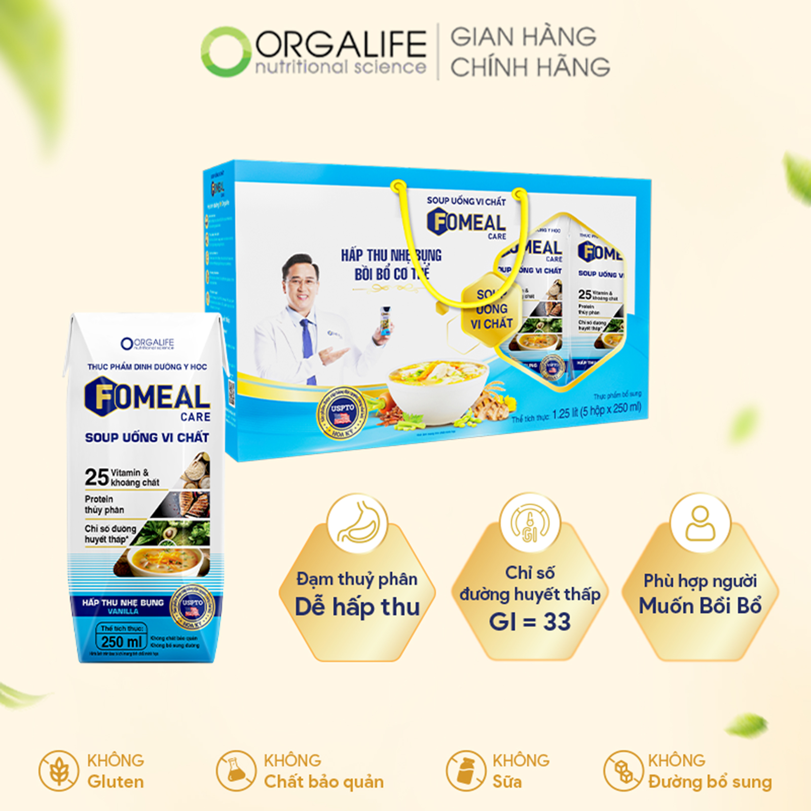 Hộp quà tặng FOMEAL CARE 5H - Tăng cường miễn dịch kiểm soát đường huyết - 250ml Hộp