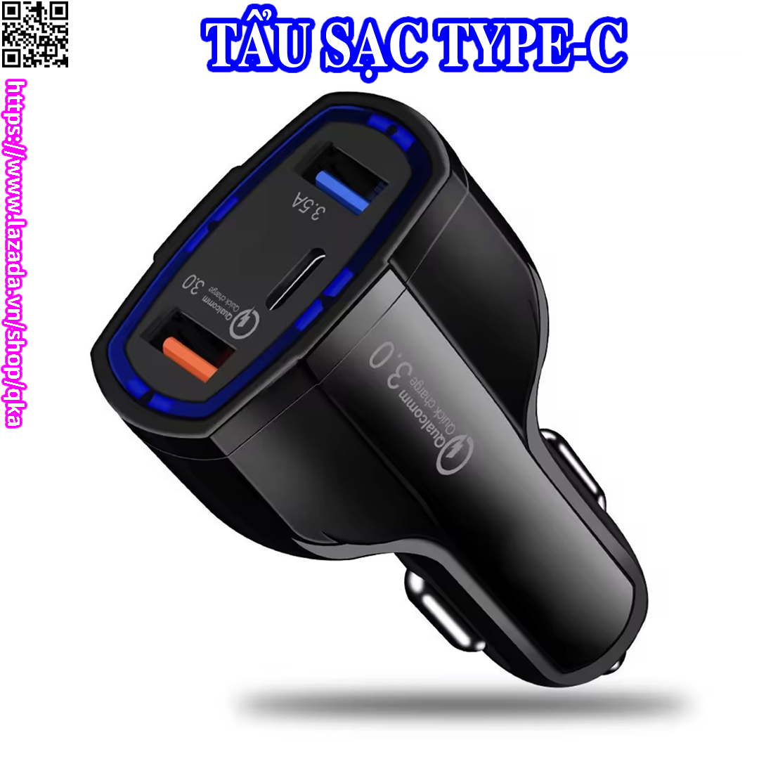 Đầu cắm tẩu sạc ô tô hai cổng Usb và một cổng Type-C auto 12-32v