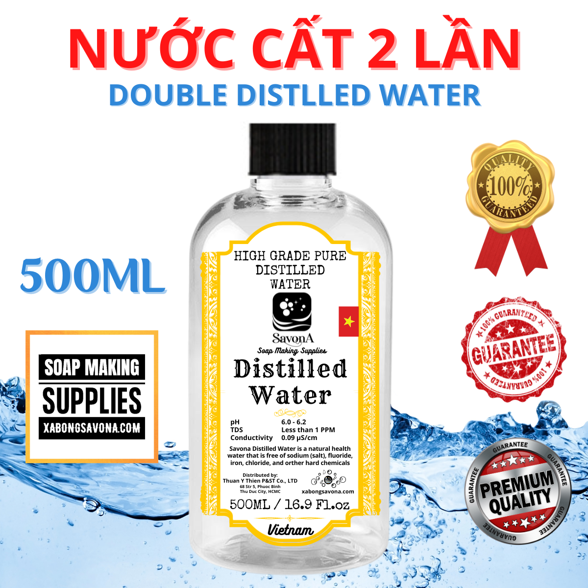 500ml 100ml nước cất 2 lần, nước cất 1 lần loại 1, nước siêu tinh khiết, double-distilled water savona