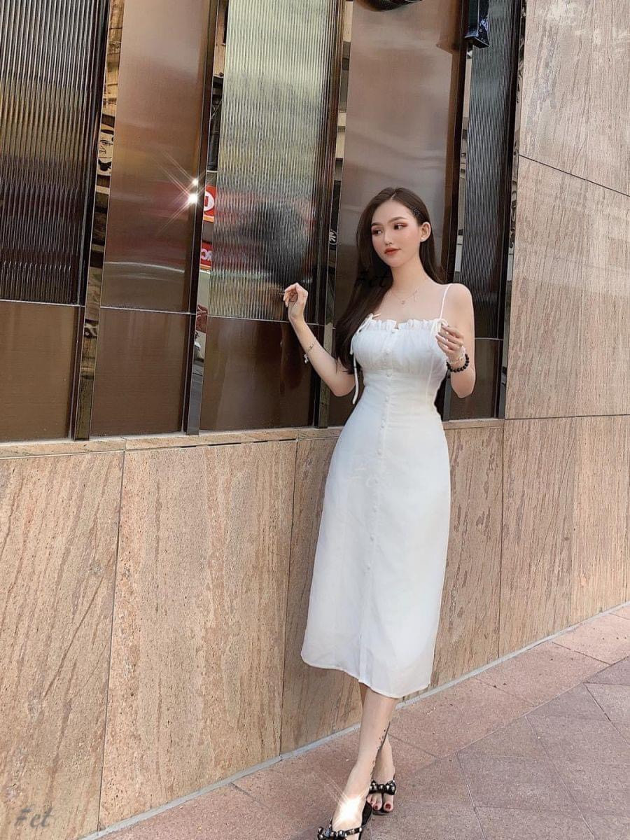 ĐẦM 2 DÂY ĐÍNH NÚT NGỌC TRẺ TRUNG