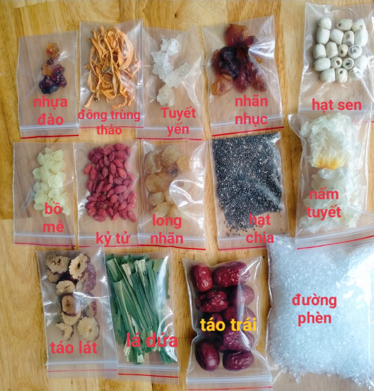 SET CHÈ DƯỠNG NHAN 14 NGUYÊN LIỆU - HÀNG ĐẸP CHUẨN LOẠI 1- SET NHỎ 5-6 NGUỜI DÙNG ~~300G