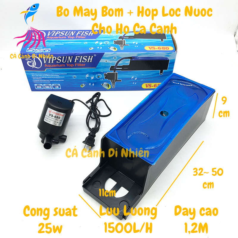 Bộ máy bơm + hộp lọc nước VIPSUN VS-680 25W cho hồ cá cảnh bơm chìm VS680