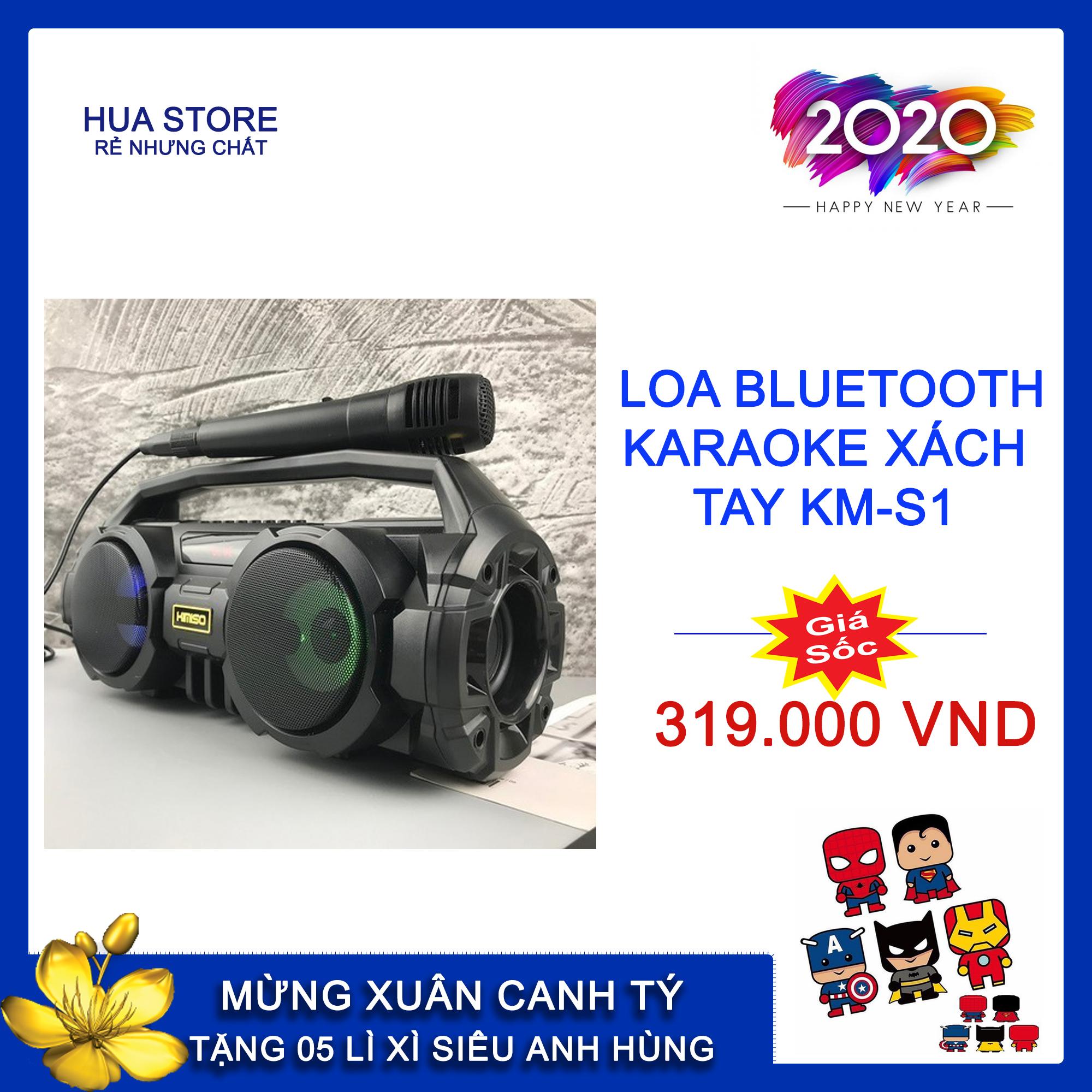Loa karaoke xách tay, loa kèm míc, loa bluetooth karaoke xách tay km-s1 tặng kèm 1 mic hát có dây cắm trực tiếp, âm bass cực hay, đèn led sống động