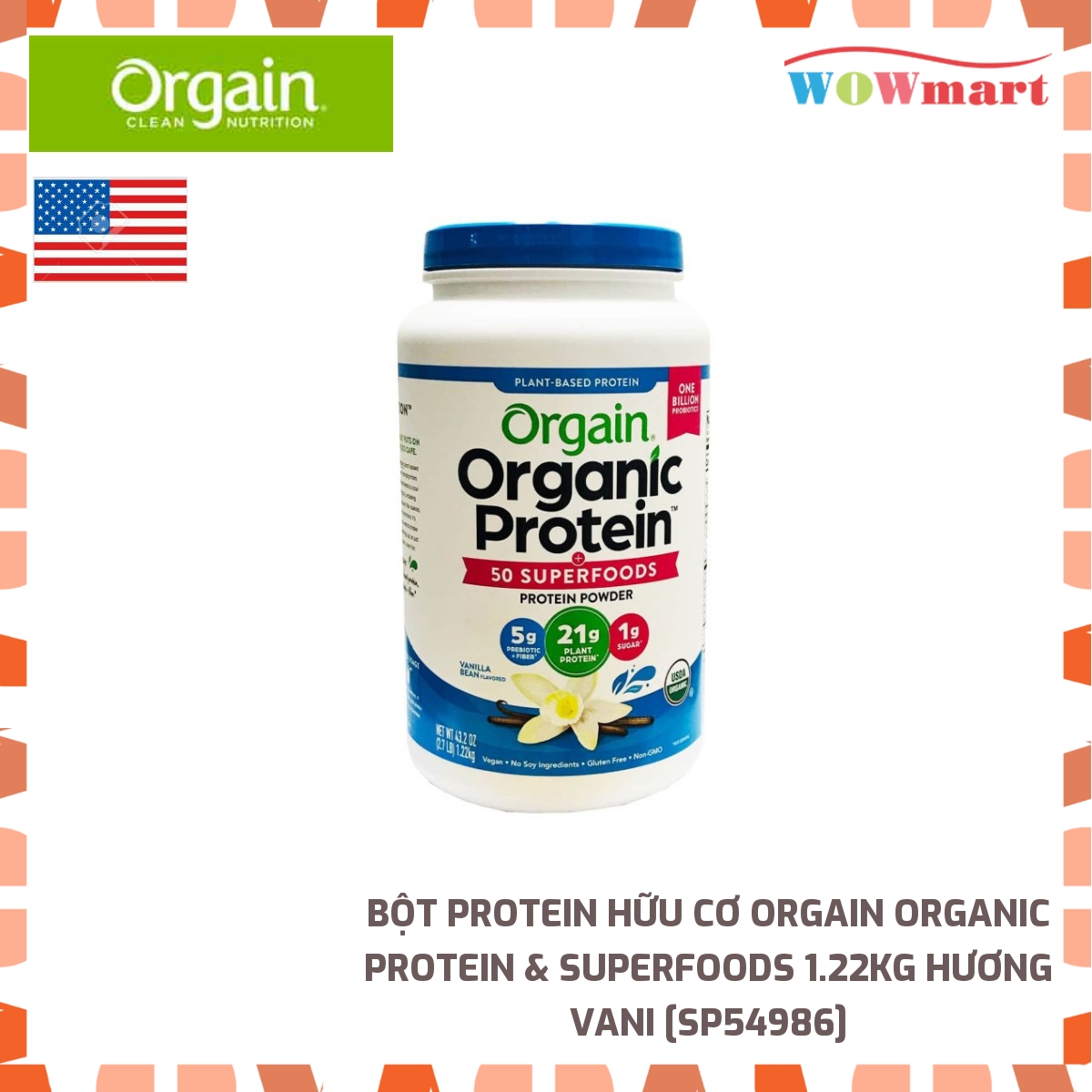 Bột Protein hữu cơ Orgain Organic Protein & Superfoods 1.22kg hương Vani