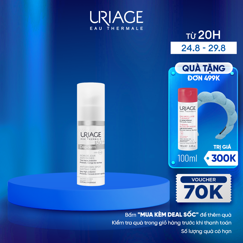 Kem chống nắng làm đều màu, sáng da, hạn chế đốm nâu, tàn nhang DEPIDERM SPF50+ SOIN DE JOUR ANTI-TACHES 30ml