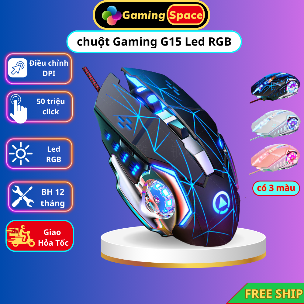 Chuột máy tính gaming có dây g15 led rgb dpi 3200 chuyên game pc