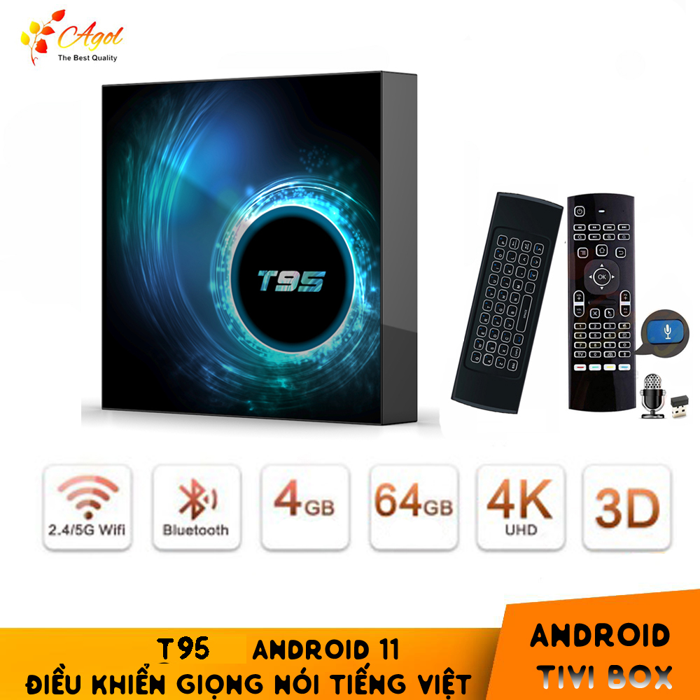 T95 4Gb Ram 64Gb Rom Dual-Sided Keyboard Control and User Hand Gestures, Vietnamese Voice with Bluetooth Android 10 Voice Dual-Band Wifi with Built-In Permanent Free Tv Application, Hd Movies