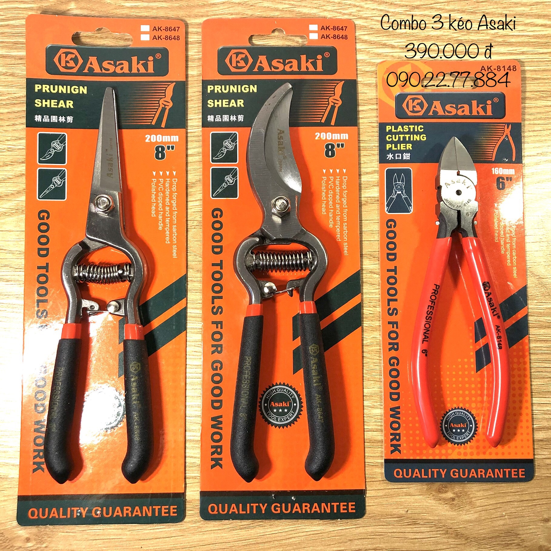 [HCM]Kéo cắt cành Kéo tỉa răm Kìm cắt dây Asaki Japan ( Bộ 3 món )