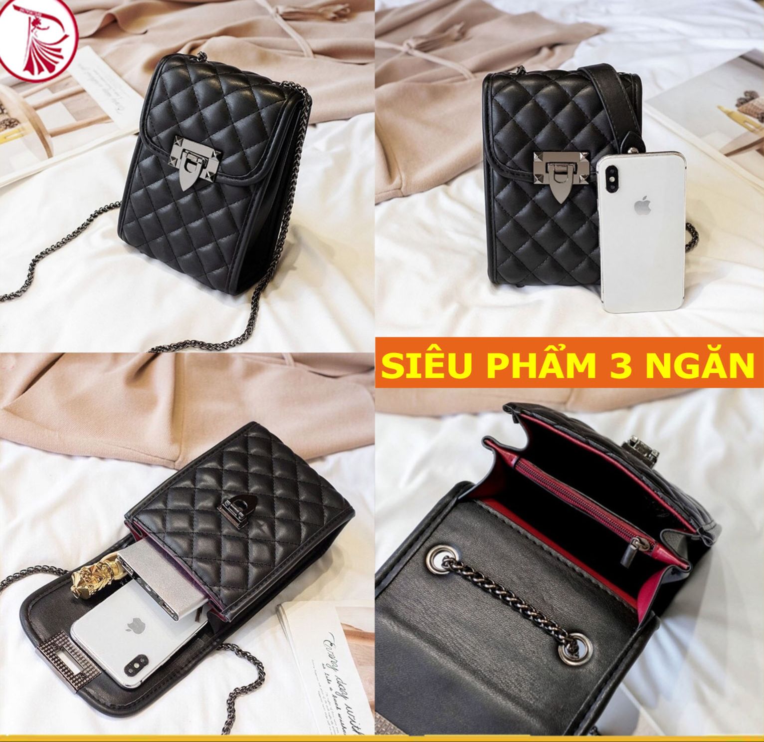 [ Hàng Chất Lượng ] Túi đeo chéo nữ đựng điện thoại mini da mềm đẹp thời trang 2 ngăn trần trám 01