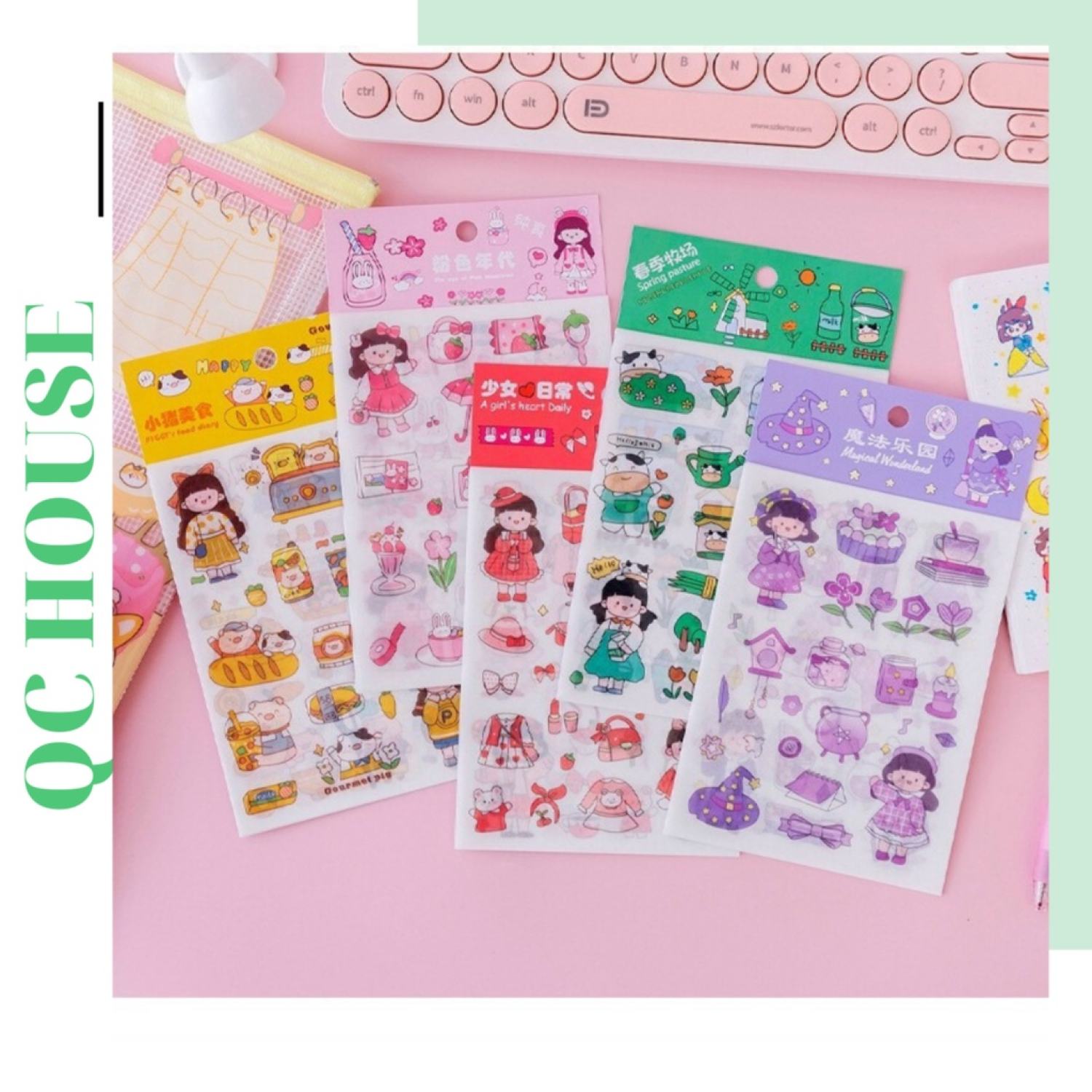 Sticker 4 tấm em bé daily nhiều màu trang trí sổ