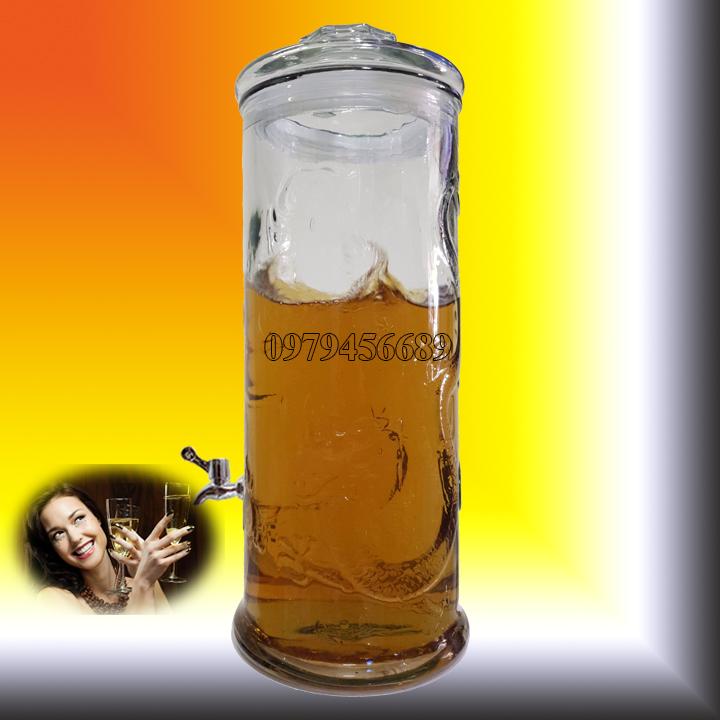 Bình ngâm sâm thủy tinh trụ rồng 19 lít có vòi