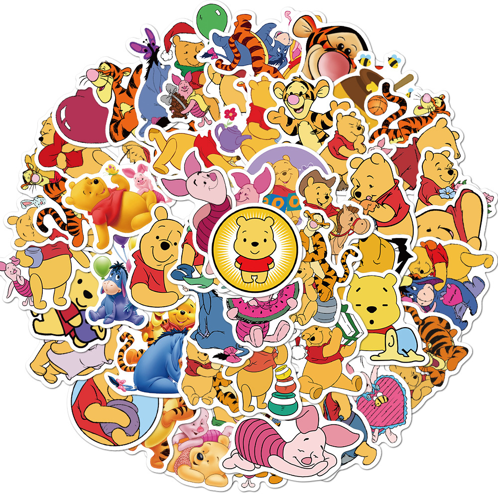 Set 50 Sticker Decal Nhám Chống Nước Dễ Thương Dán Nón BH Hình Gấu Xinh Xắn
