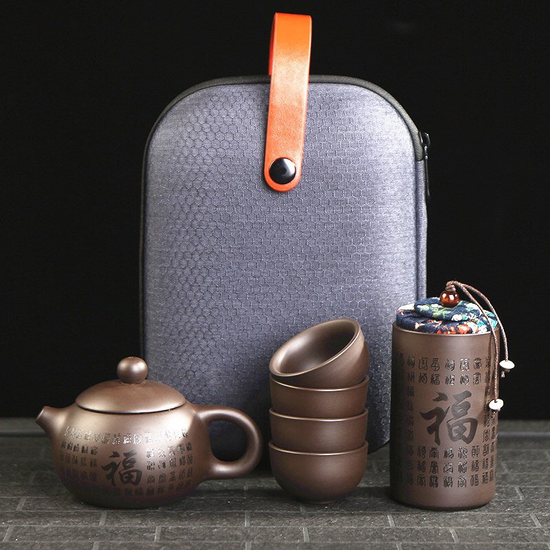 [ Mẫu mỚI in Chữ] Bộ bình trà KHẮC CHỮ TRỰC TIẾP lên Ấm có túi đựng đi du lịch + Tặng Kèm Khăn Lau Cao Cấp