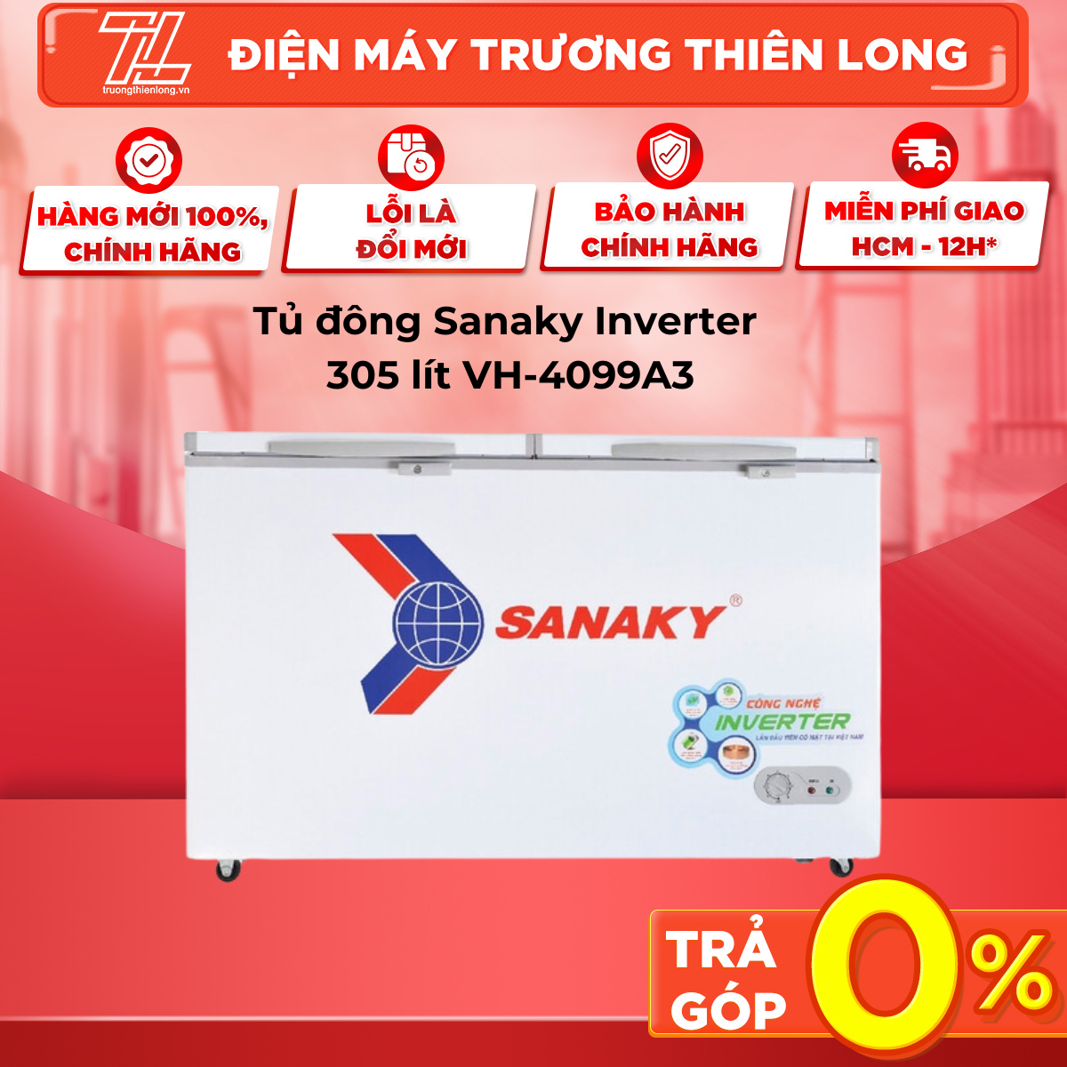 Tủ đông sanaky inverter 305 lít vh-4099a3 - trả góp 0% - giao toàn quốc