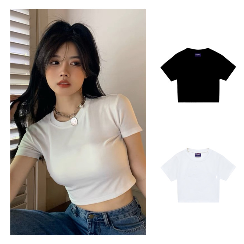 Áo thun croptop phông trơn cộc tay nữ Cloudzy cổ tròn body vải cotton co giãn CROPTOP TRƠN