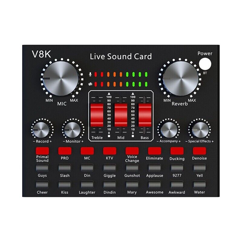 Soundcard V8K kết nối bluetooth dành cho mic thu âm, Karaoke, livestream, hát live...