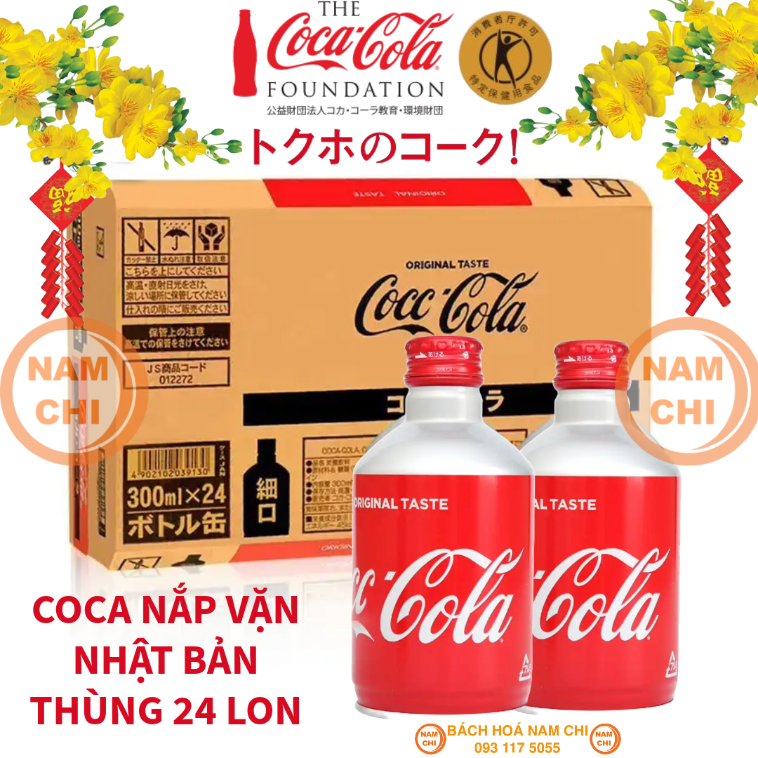 THÙNG 24 CHAI Coca Nhật Chai Nhôm Nắp Vặn 300ml