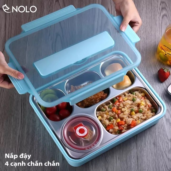 [HCM][TIỆN LỢI] KHAY ĐỰNG ĐỒ ĂN 5 NGĂN BẰNG INOX KÈM MUỖNG ĐŨA - KHAY ĐỰNG THỨC ĂN CAO CẤP - KHAY ĐỰNG CƠM GIỮ NHIỆT INOX HÂM NÓNG THỨC ĂN DÙNG CHO TRẺ EM VĂN PHÒNG