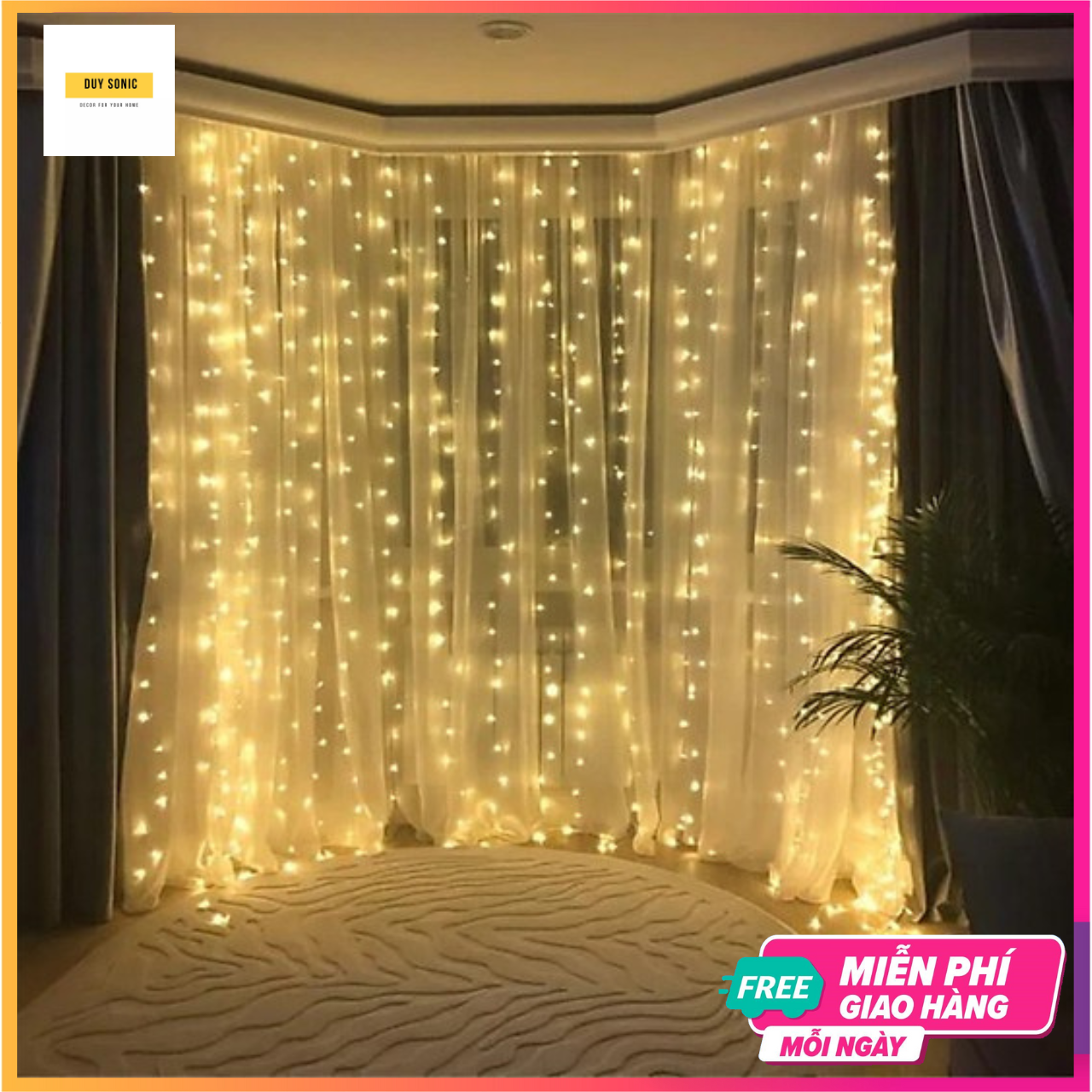 Bộ đèn led thả rèm 3M*3M có móc treo - điều khiển từ xa, 5V dùng USB trang trí đám cưới, sinh nhật