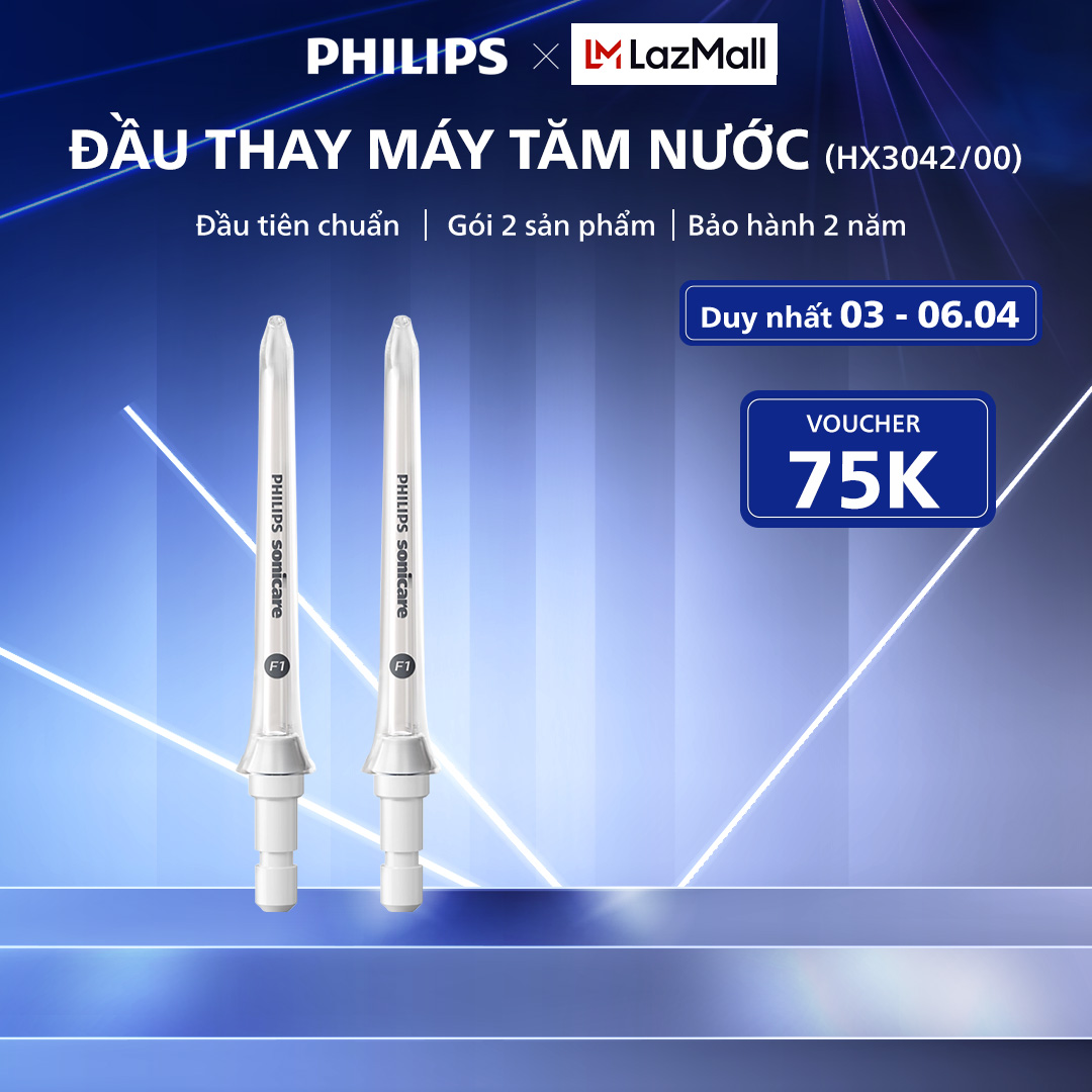 Combo 2 đầu xịt máy tăm nước  Philips Sonicare HX3042 làm sạch mãng bám, chăm sóc răng miệng
