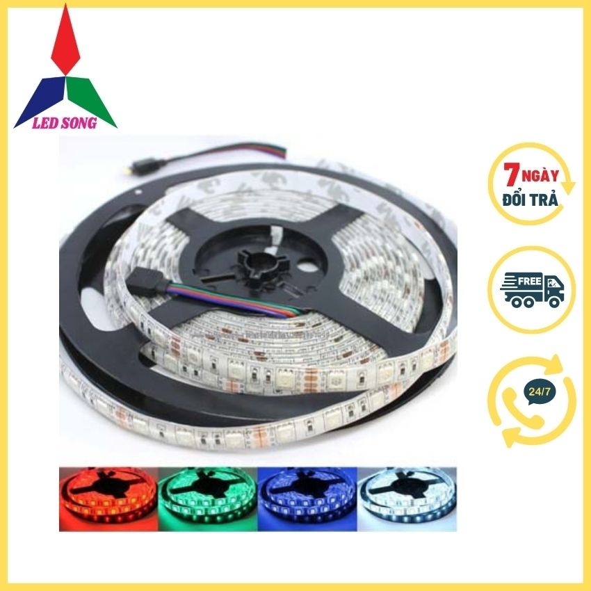 Led dây dán 5050 7 màu rgb 12v cuộn 5m có phủ silicon chống nước