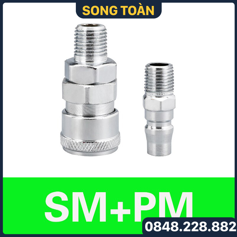Khớp nối nhanh sm pm khí nén ren ngoài, bộ nối nhanh ổ bi ren ngoài 13 17 21