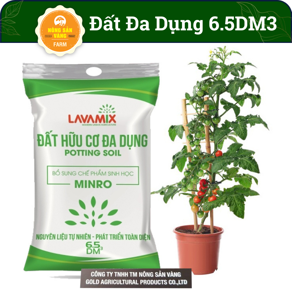 Đất Sạch Đất Hữu Cơ Đa Dụng Lavamix 6.5dm3 (2.5 - 2.8kg) Trồng Rau Sạch Hoa Kiểng Bằng Đất Sạch, Xơ Dừa, Phân Bón Hữu Cơ - Nông Sản Vàng