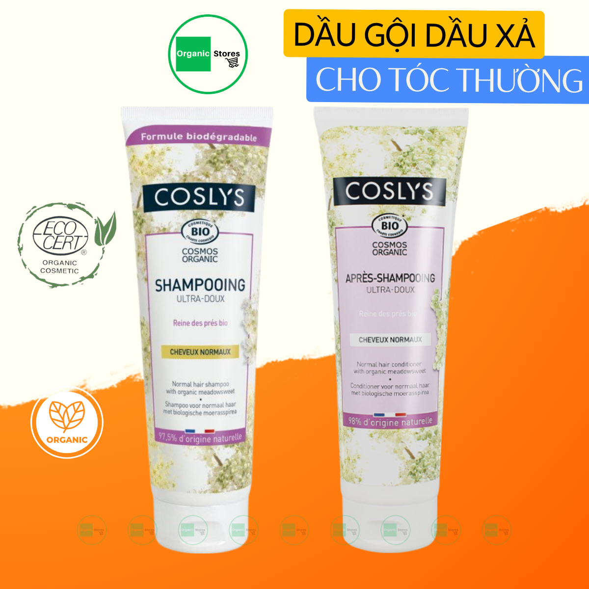 Dầu gội dầu xả hữu cơ cho tóc thường 250ml - Coslys