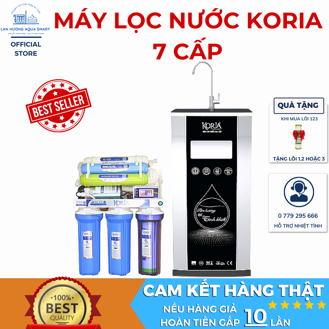 Máy Lọc Nước Koria 7 Cấp 7 Lõi Lọc Các Tạp Chất Loại Kim Loại Nặng Vi Khuẩn Độc Hại Bảo Hành 12 Tháng