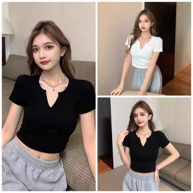 Áo Croptop Basic dễ phối đồ , chất len gân tạo form dáng A02