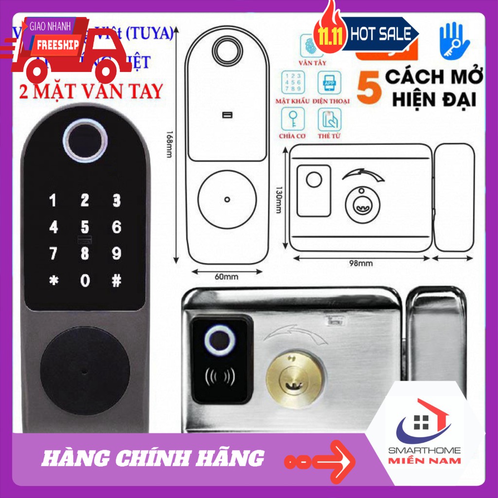 [HCM]Khóa thông minh cửa sắt cửa cổng GIÁ TỐT vân tay mã số thẻ từ remote
