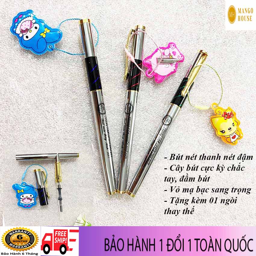 Bút luyện viét chữ đẹp Thầy Ánh 531- Mango House shop- Vỏ mạc bạc, phù hợp với trẻ viết ngoáy, tạo nét thanh nét đậm, cây bút đầm tay, ngòi trơn,viết, trơn, không tắc mực- Tăng kèm 01 ngòi dự phong- Bút máy, viết máy, bút thầyÁÁn