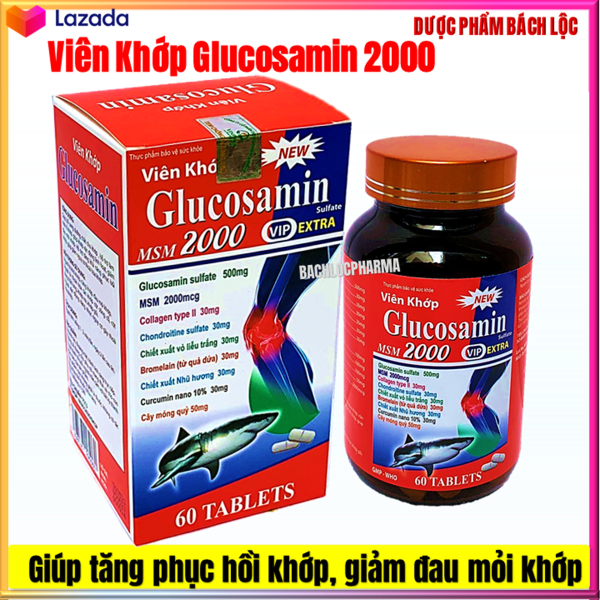 Viên Khớp Glucosamin MSM 2000 Giảm Thoái Hóa Khớp Giảm Đau Viêm Khớp Tăng Cường Dịch Khớp Giúp Khớp Cử Động Linh Hoạt