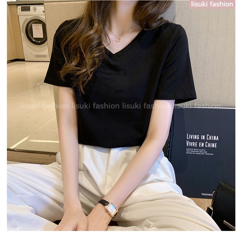 Áo thun cổ tim cổ V nữ, tay ngắn , phom suông trơn, thun cotton cổ tim nữ phong cách Hàn Quốc
