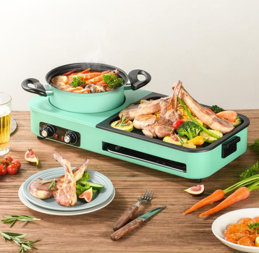 [CHÍNH HÃNG] Bếp lẩu nướng 2 ngăn dài nội địa Trung có thể tháo rời vệ sinh dễ dàng DKS303