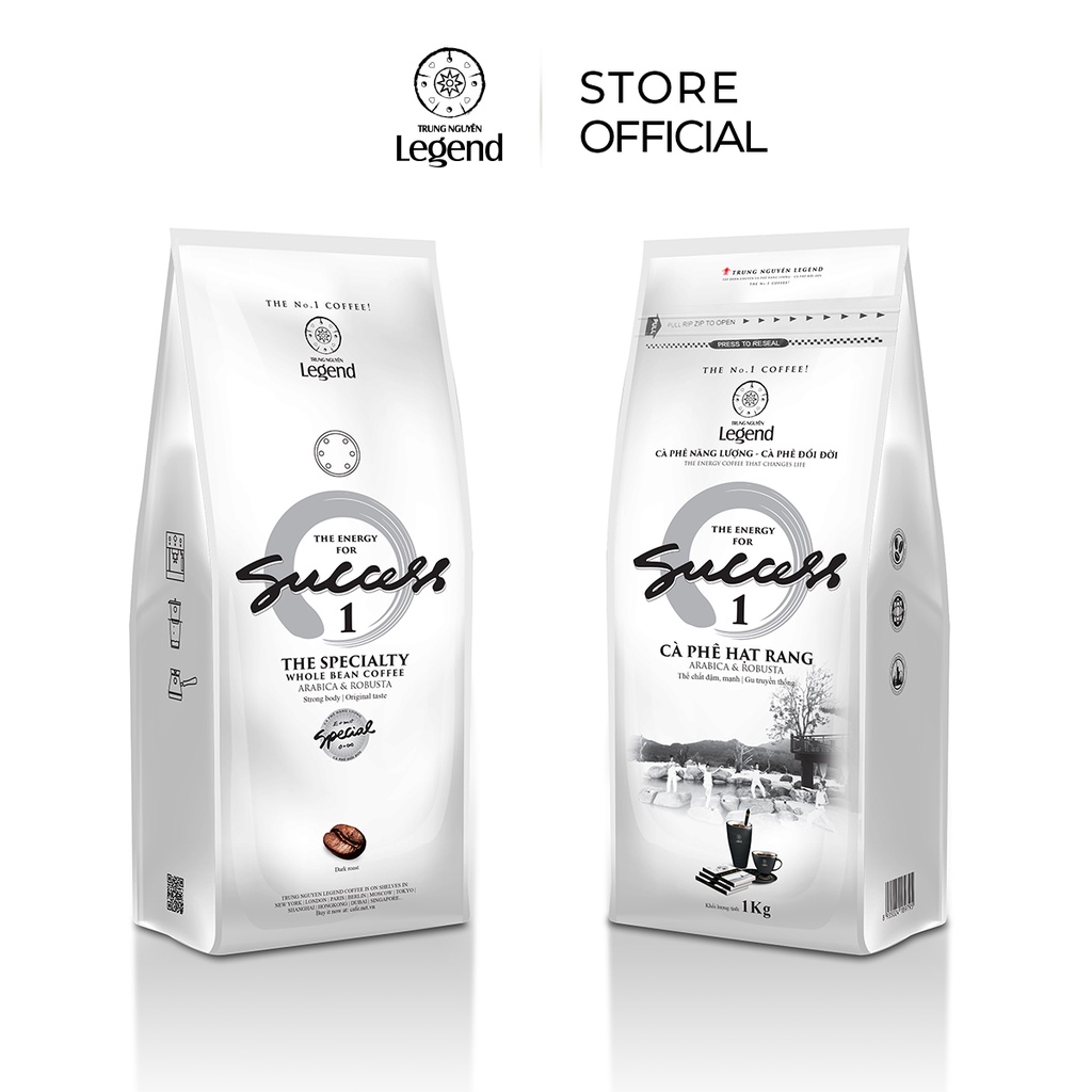 Combo 2 Bịch Cà phê Hạt Mộc Legend Success 1 - Arabica, Robusta Gu đậm, mạnh